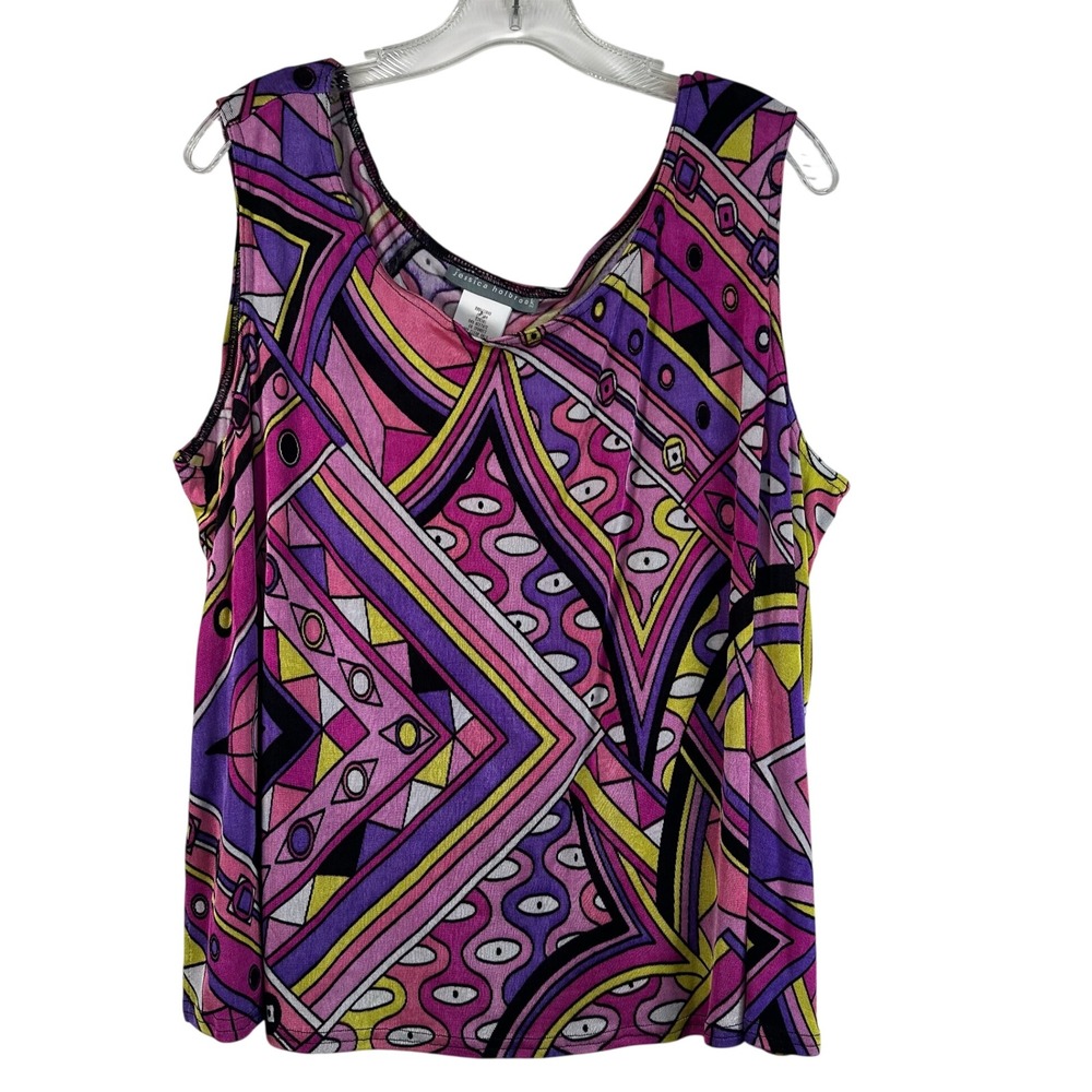 Jessica Holbrook Pink Purple Geometric Abstract Tank Top 2X Made in USA Retro